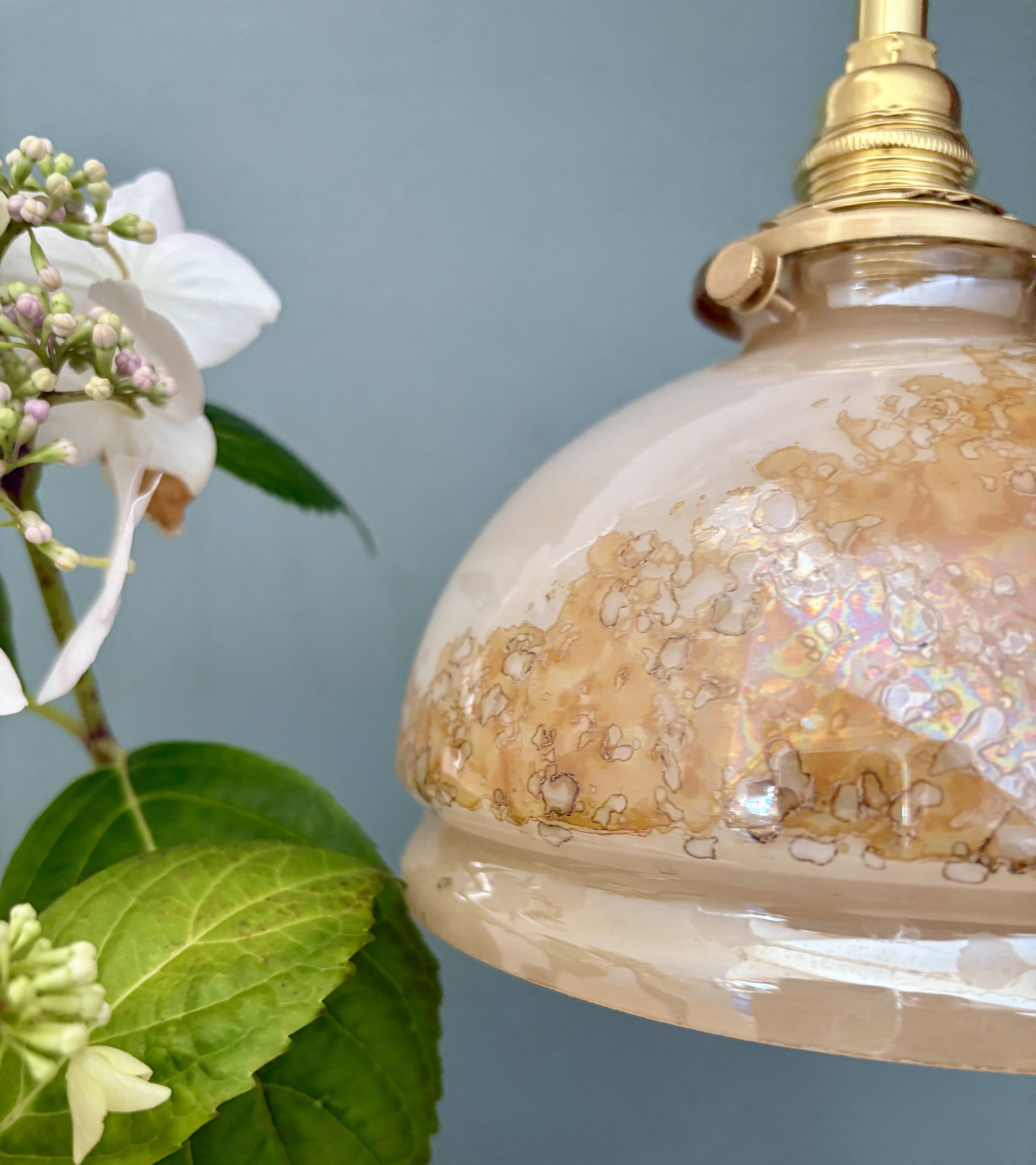 Vintage pearly glass lampshade pendant light