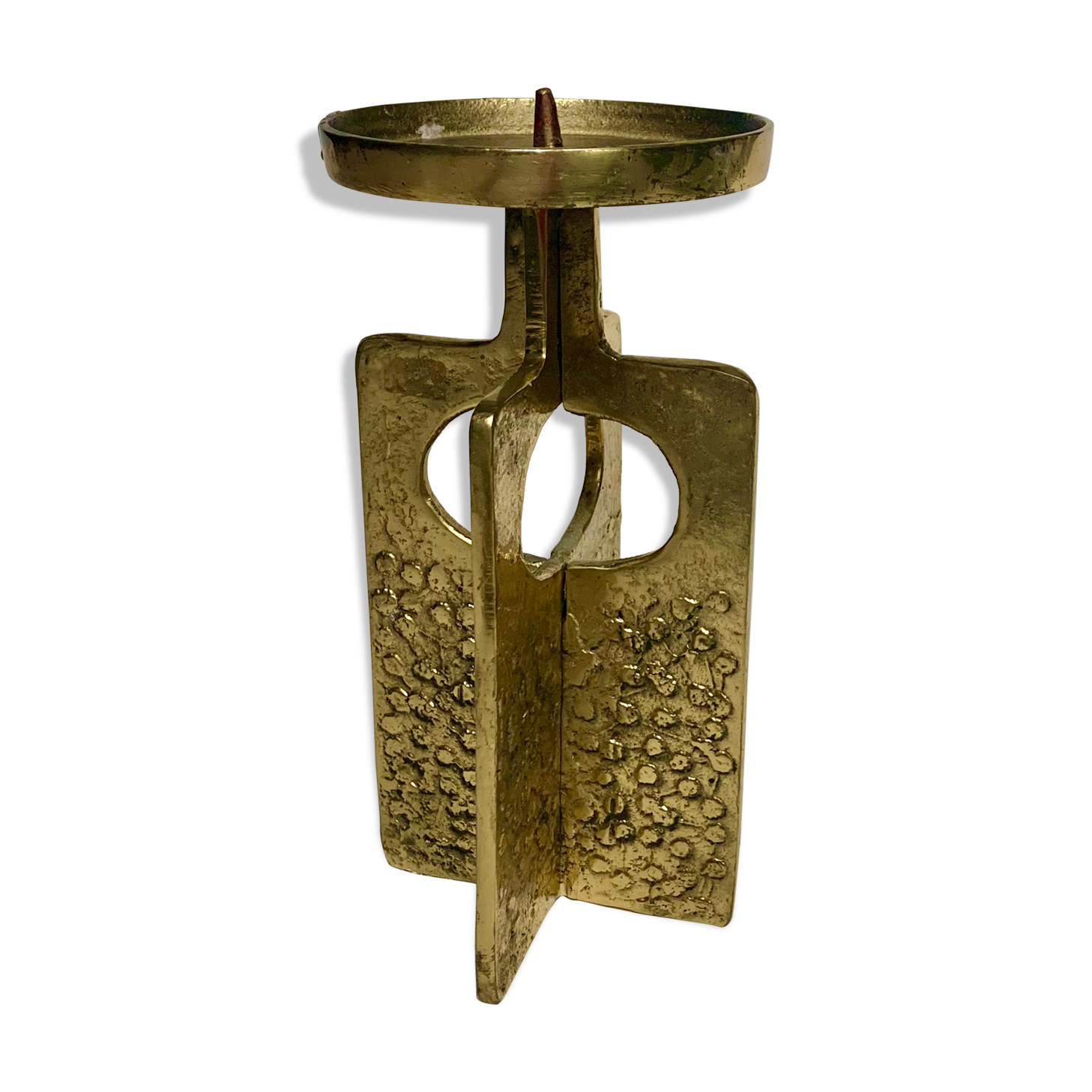 Brutalist bronze candleholder, 1970s