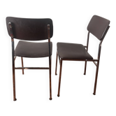 Pair of vintage 70s chairs, chrome and brown faux leather.