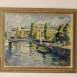 1940's Finish Mid-Century Oil On Canvas Painting" Stockholm" by Pentti Veroma --Vintage & Framed