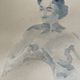 Painting signed monochrome blue black watercolor “seated woman”