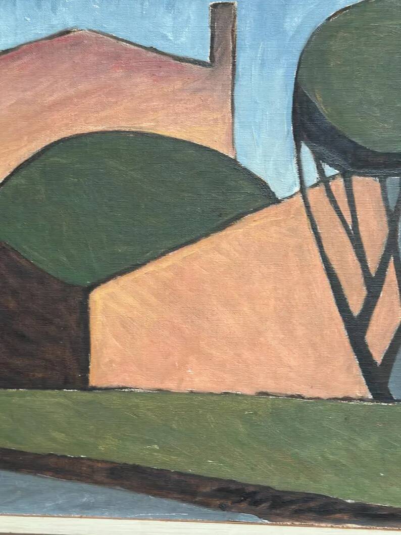 Large Original Swedish Oil on Canvas – "Spansk By" by Emil Clahr (1905–1983) – Signed – 1961 – Vintage & Framed