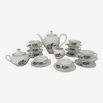 Service café porcelaine fine france motif floral