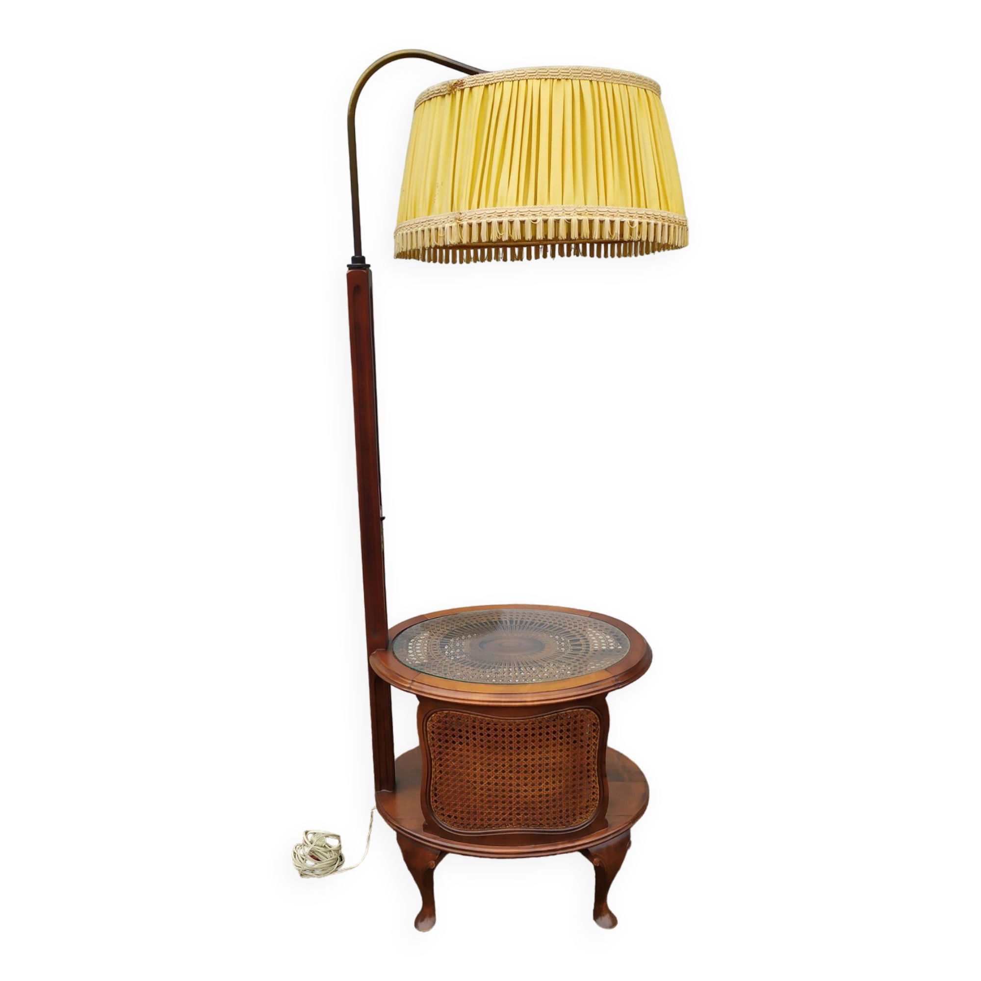 Floor lamp - wood - cane - glass