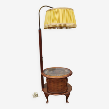 Tablet floor lamp - wood - cannage - glass