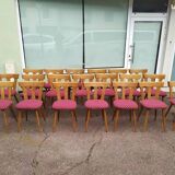 Set of 20 vintage wooden bistro chairs with cushions, year 7