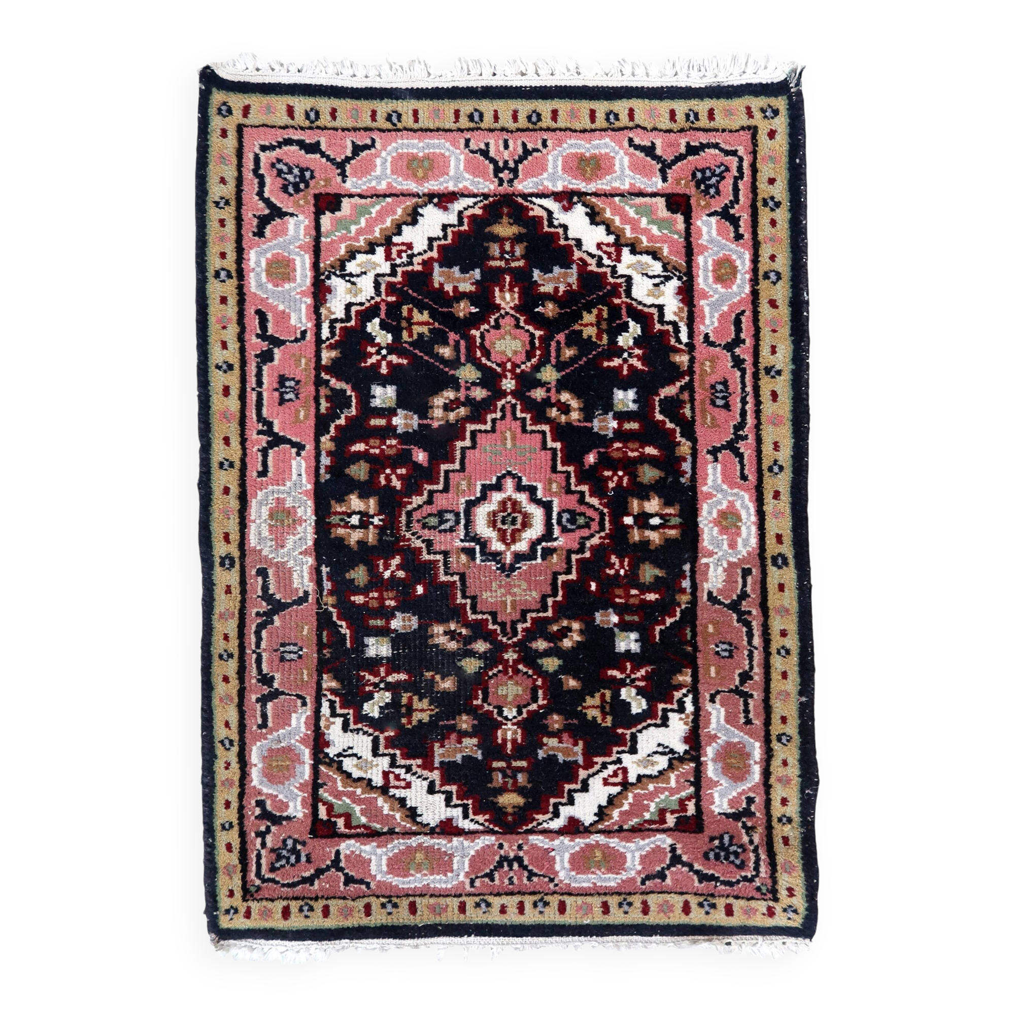 Tapis vintage indien Indo-Mahal fait main en laine – 61 x 88 cm – 1970s