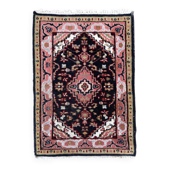 Tapis vintage indien Indo-Mahal fait main en laine – 61 x 88 cm – années 1970