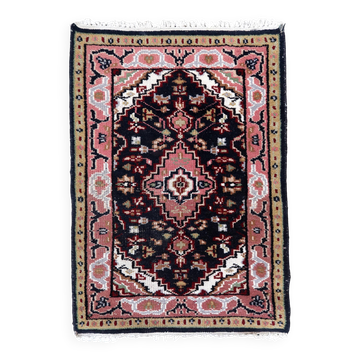 Tapis vintage indien Indo-Mahal fait main en laine – 61 x 88 cm – années 1970