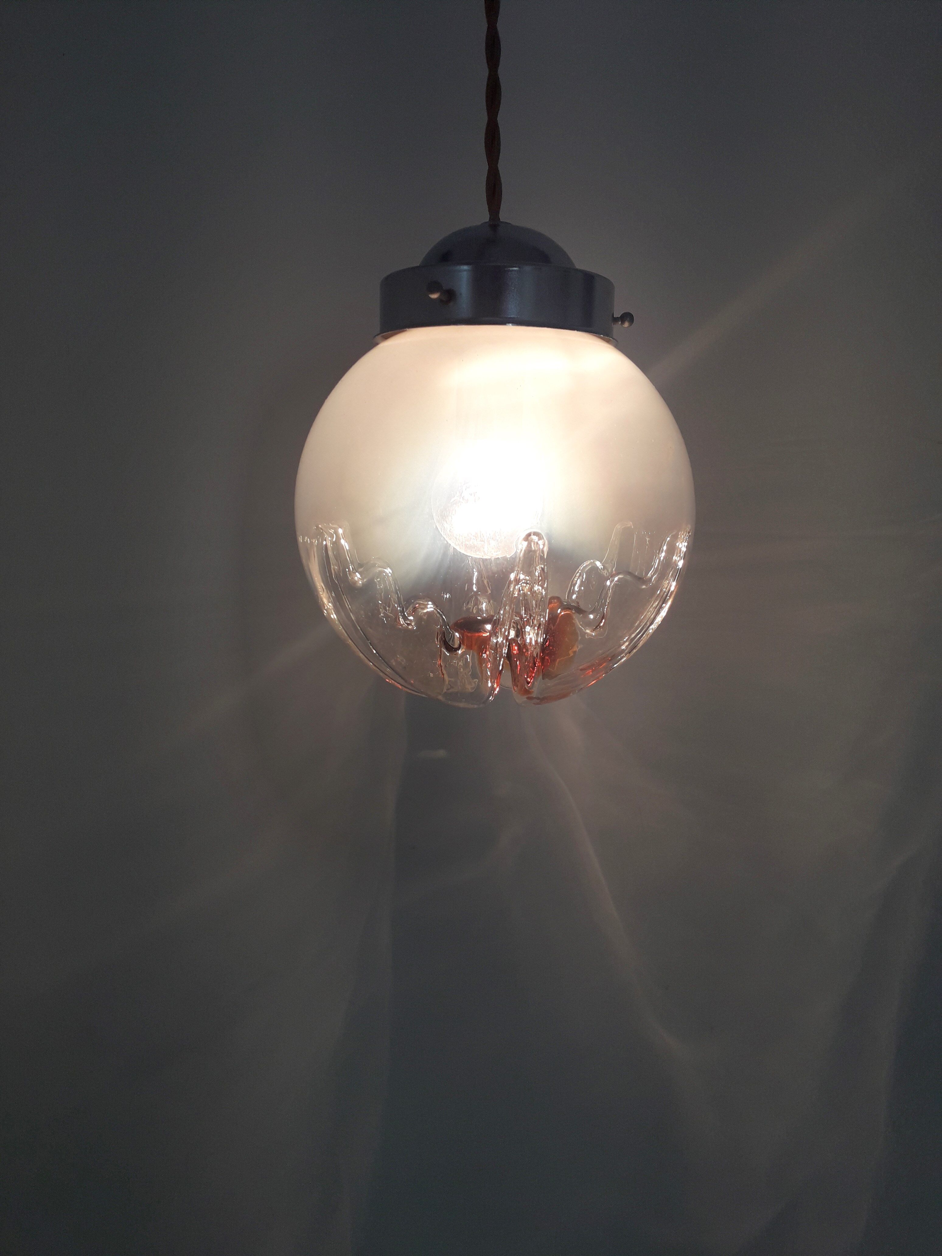Vintage pendant lamp - Globe glass Mazzega Murano - 70s