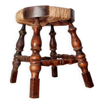 Wood and straw stool - brutalist