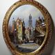 Large urban scene oil on wood framed painting John Haanstra vintage