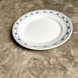 Round dish St Amand in enamelled iron earth white, blue and green
