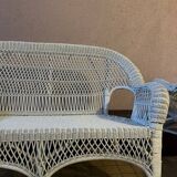 Salon de jardin en osier et rotin blanc