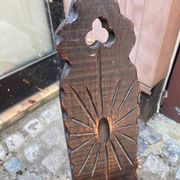 Vintage brutalist tripod chair in carved wood with wooden screw assembly XI.
