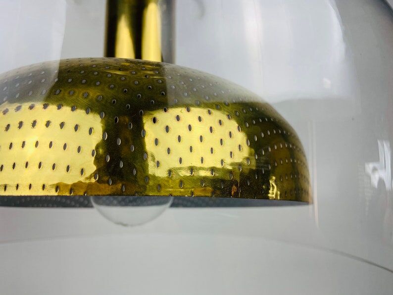 Glass and brass pendant lamp by Anders Pehrson for Atelje Lyktan, Sweden 1960