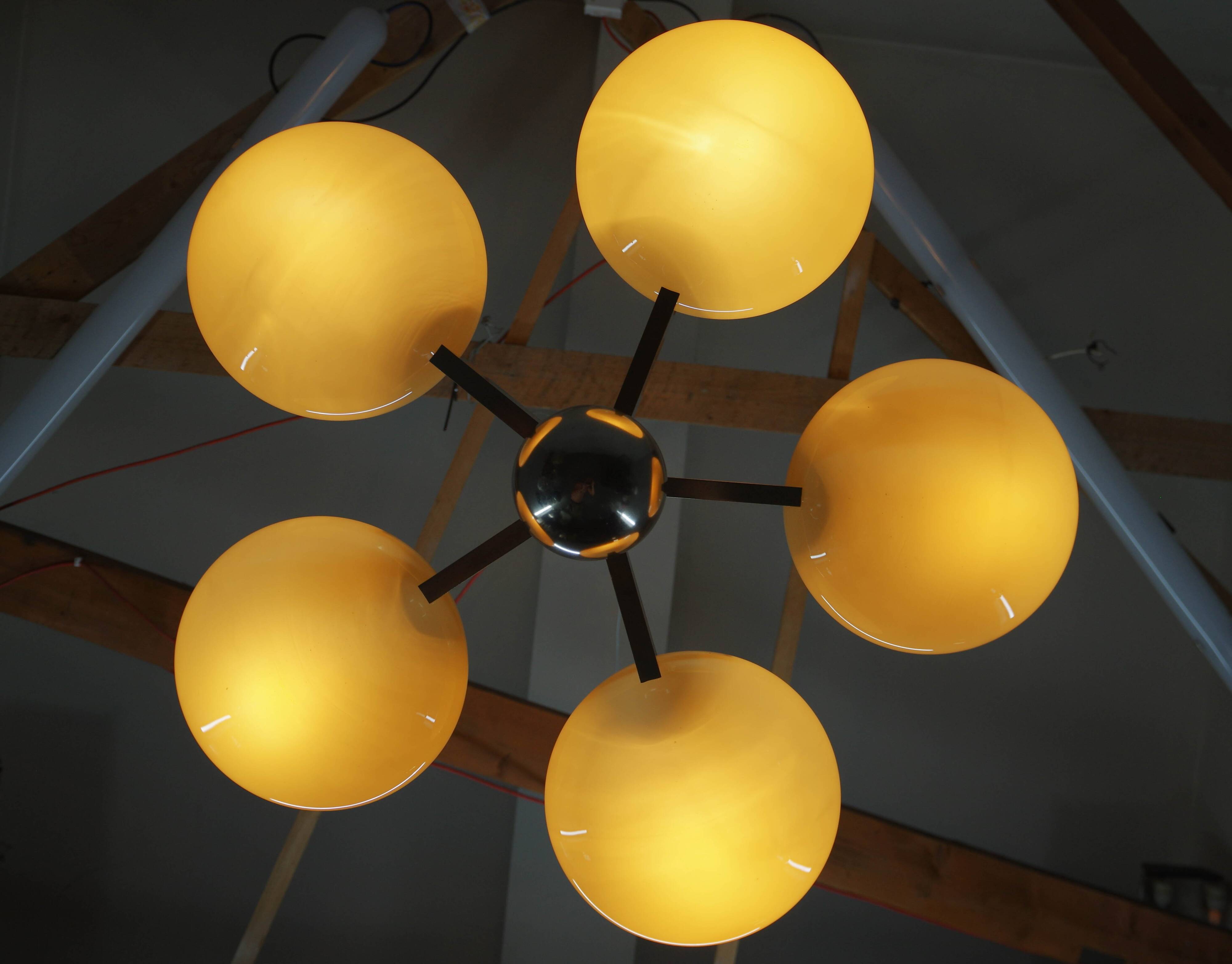 Exceptional Art Deco Functionalist Nickel-Plated Chandelier, 1930s