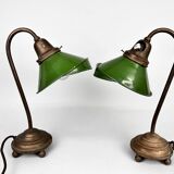 Pair of Unique 1920's Enamel & Cast Iron Desk Lamps, Czechoslovakia