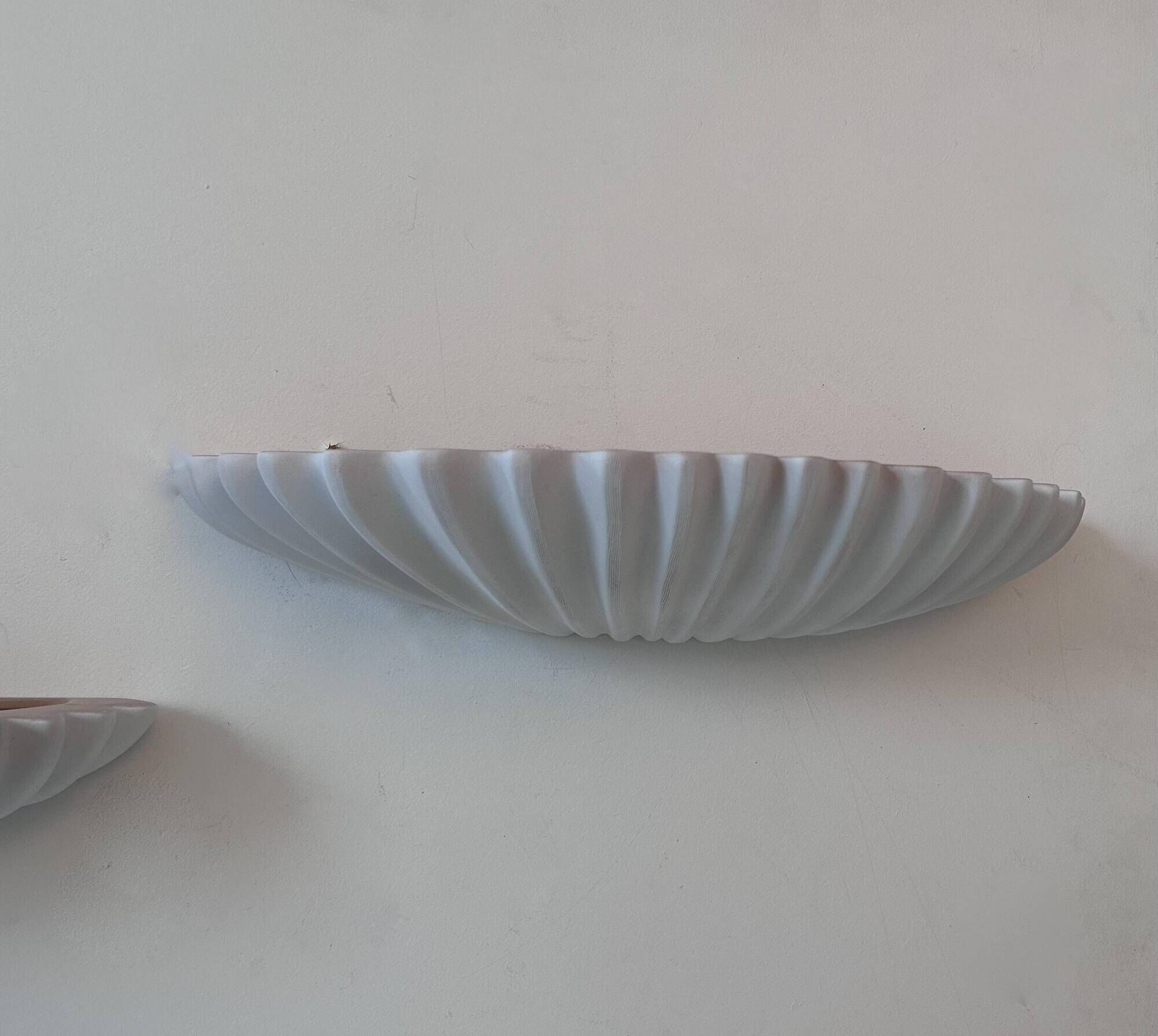 Pair of vintage shell wall lights, matte white, France 1970