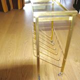 Vintage side table with brass and glass magazine rack