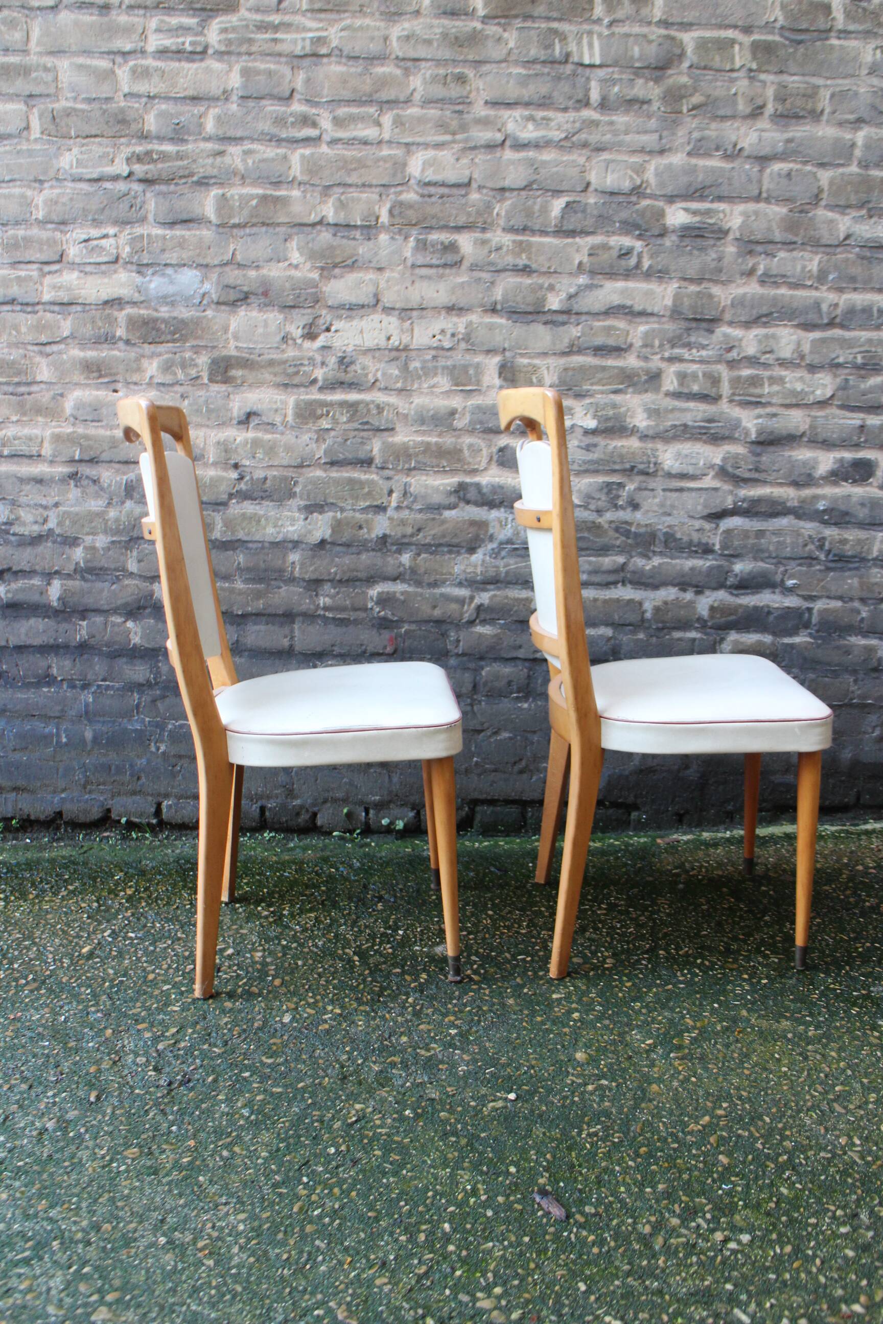 series of 8 vintage skai and wood chairs