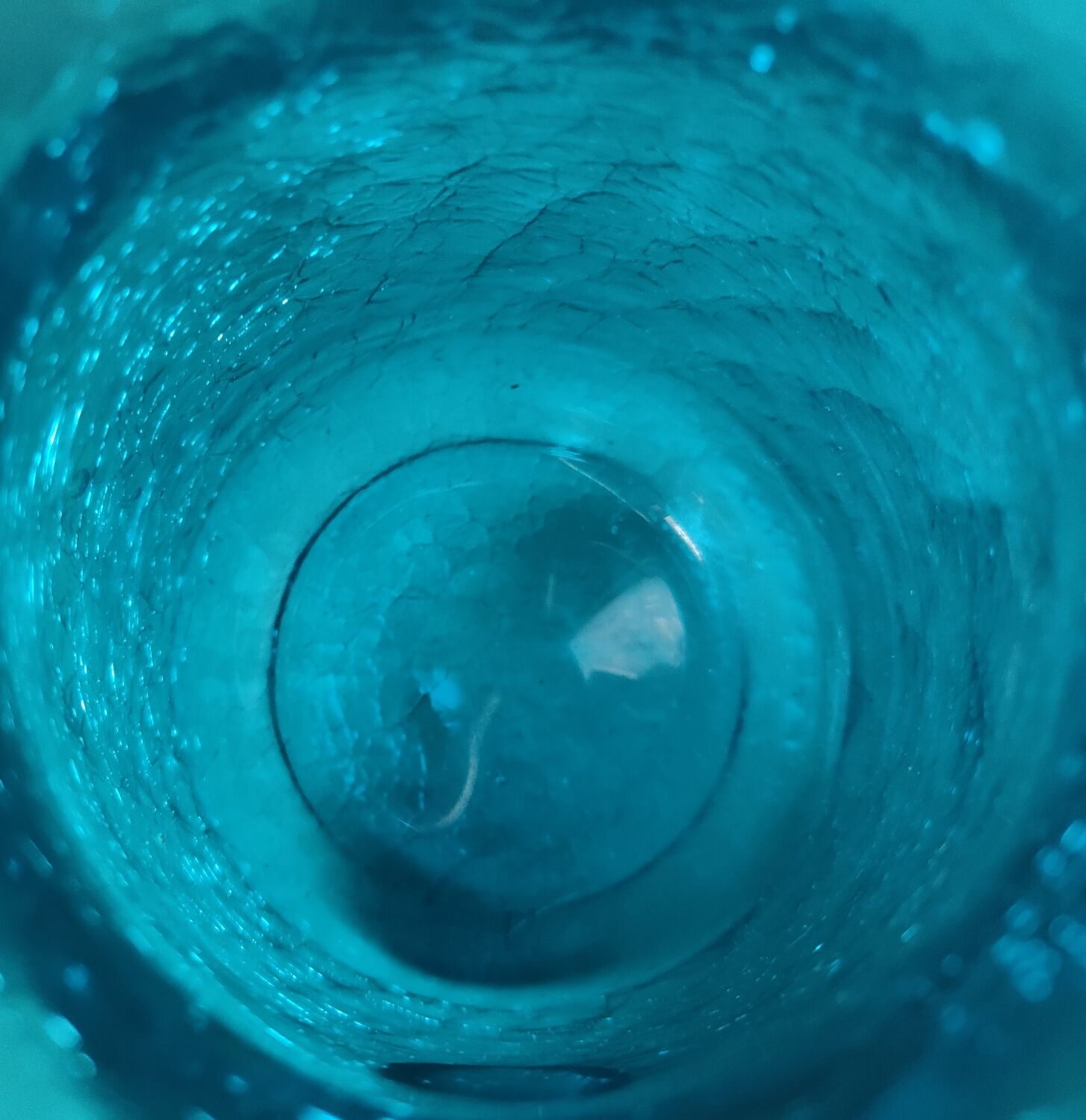 Blue cracked glass pitcher