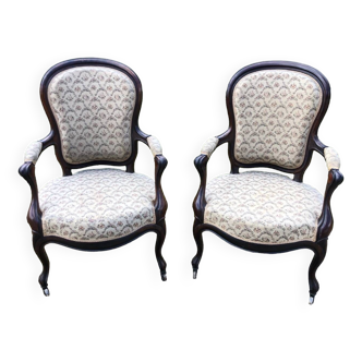 Pair of Louis XV style armchairs in rosewood