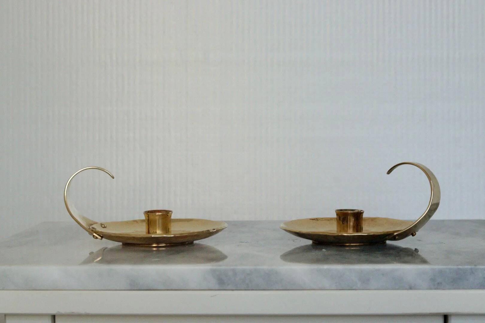 Pair of Swedish mid-century candlestick holders by Skutuna