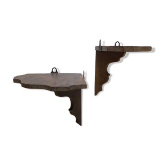 Paire de petites etageres d'angle en bois