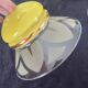Set of 3 frosted glass and yellow opaline tulips — Vintage 1970