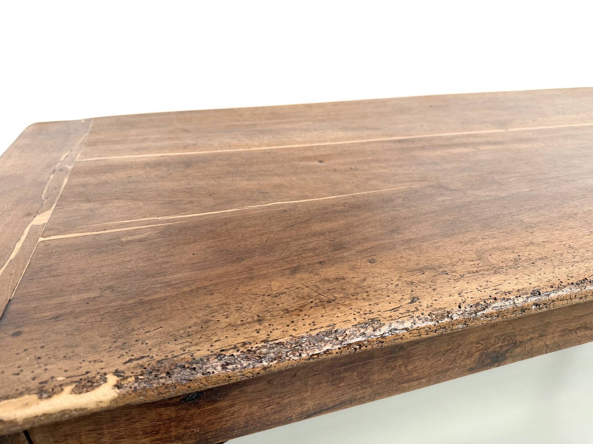 Farm table, old solid oak dough trough, France, around 1920.