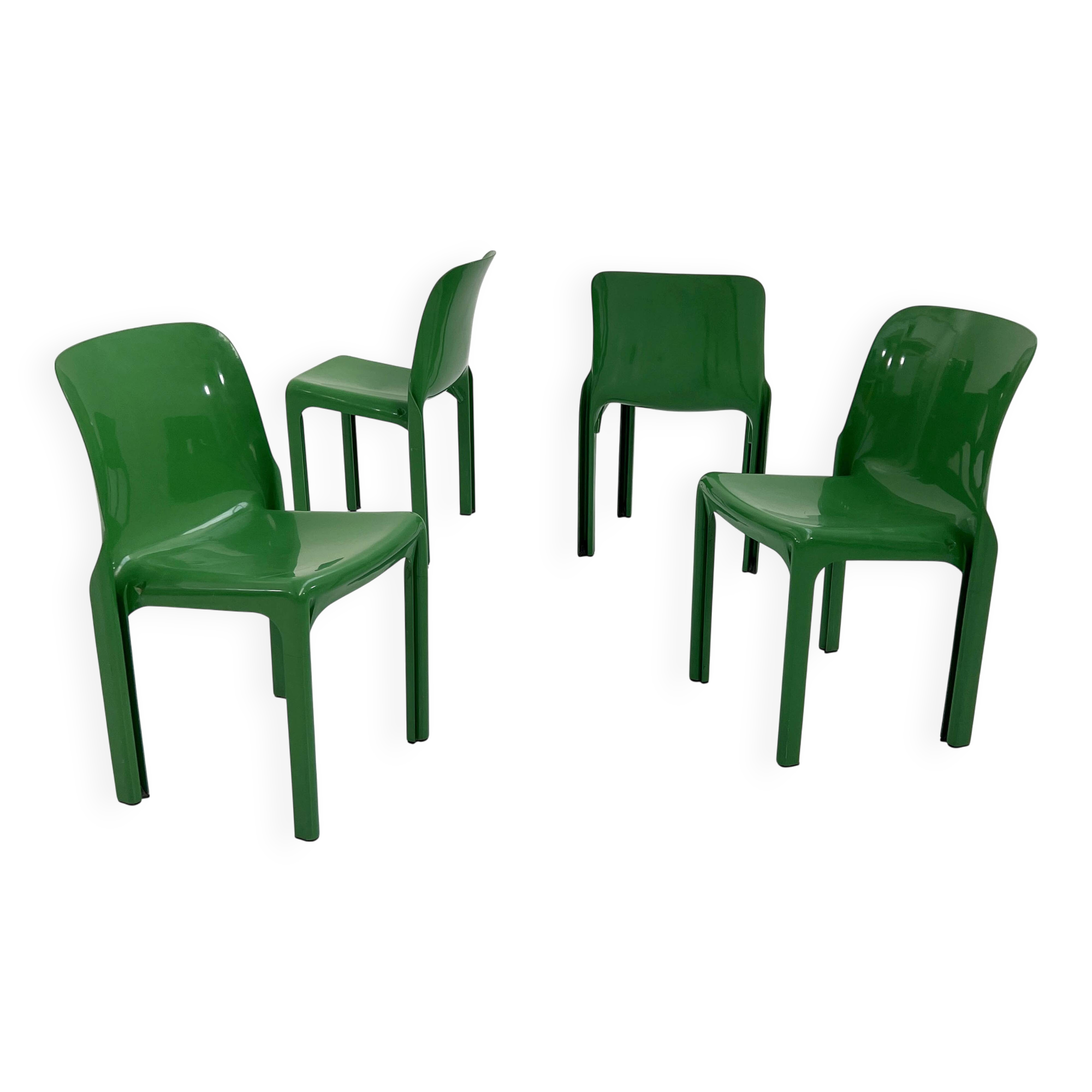 Set of 4 green Selene chairs by Vico Magistretti for Artemide, 1970