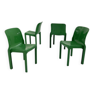 Lot de 4 chaises Selene vertes par Vico Magistretti pour artemide, 1970