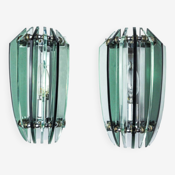 Pair of veca wall lights, green and black murano glass, Italy 1970