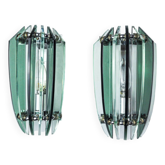Pair of veca wall lights, green and black murano glass, Italy 1970