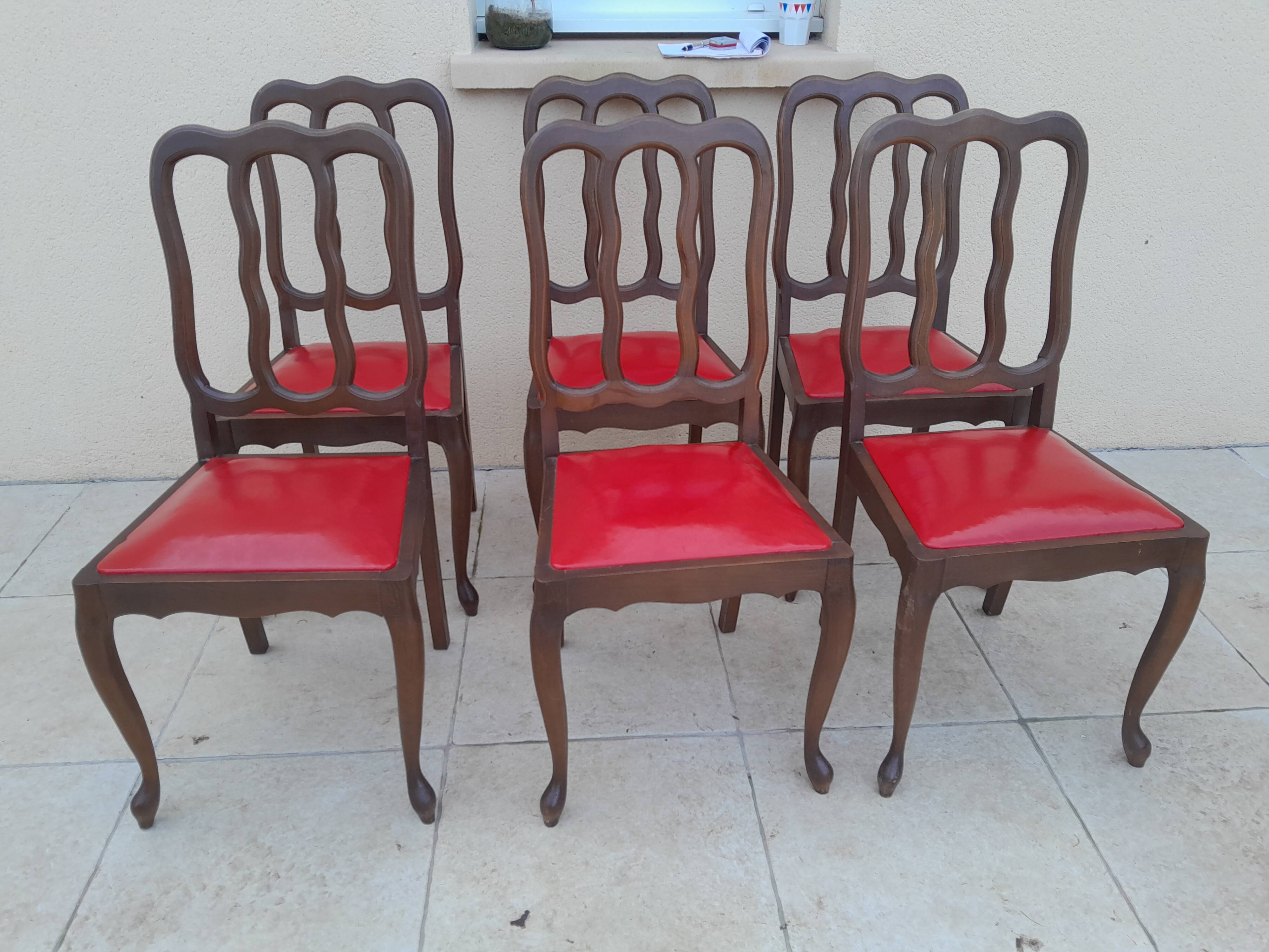 6 vintage art deco Louis VX leather wood chairs