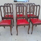 6 vintage art deco Louis VX leather wood chairs