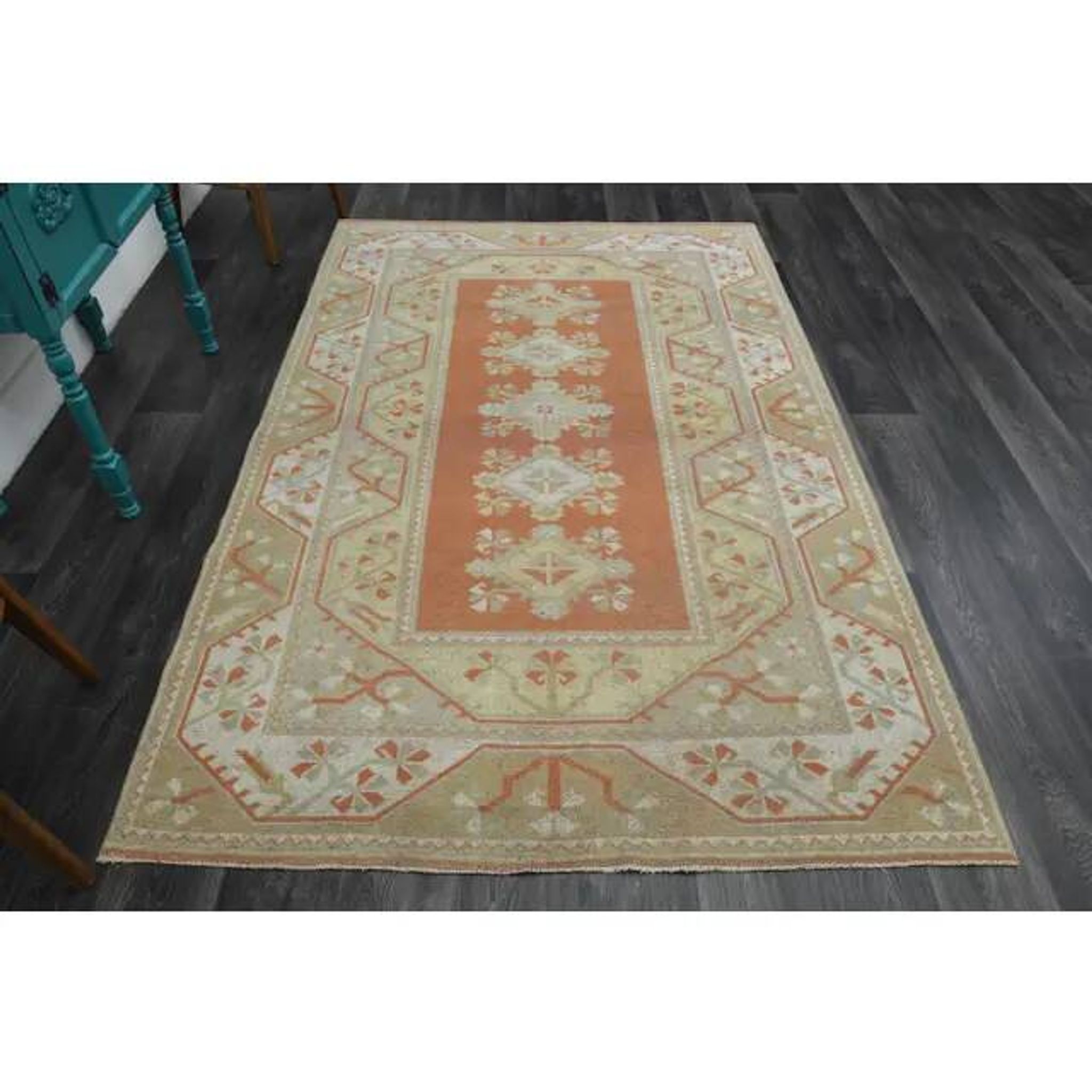 1970s Vintage Turkish Handmade Wool & Cotton Orange Area Rug 159x246