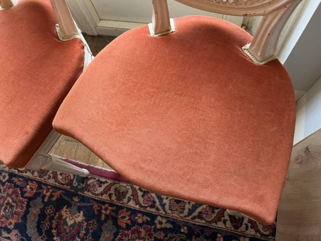 Set of 4 Louis XVI style medallion chairs in lacquered wood and cane