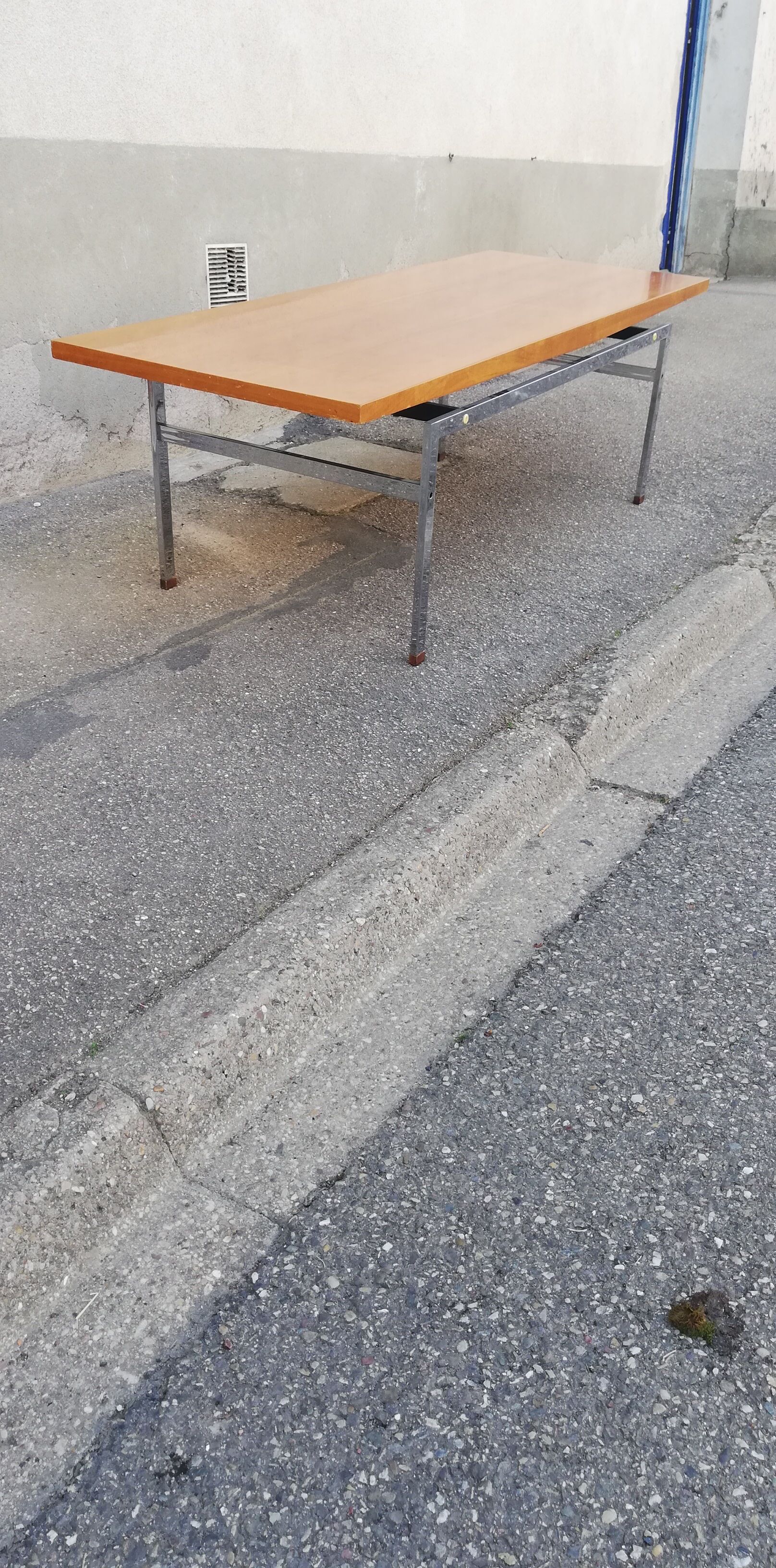 Vintage walnut and chrome coffee table