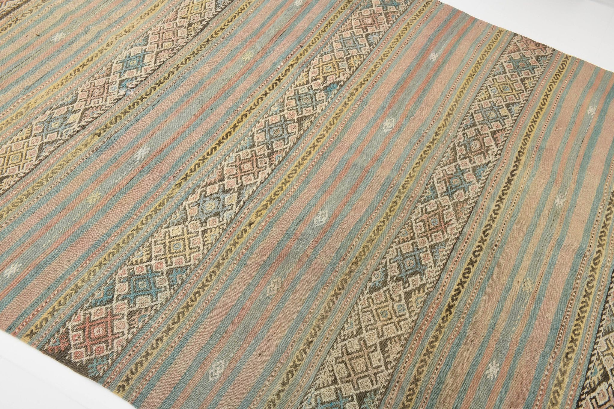 Tapis Kilim fait main rouge clair bleu 5x7 158x247 cm