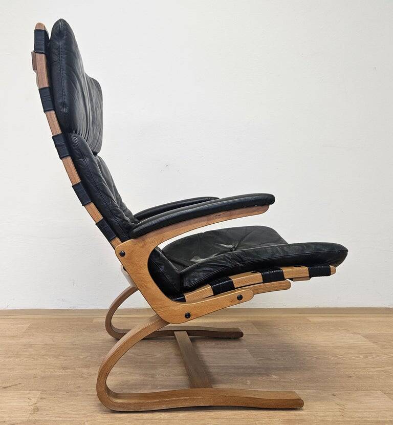 Kengu leather lounge chair by Elsa and Nordahl Solheim Rybo Rykken, Norway, 1960s