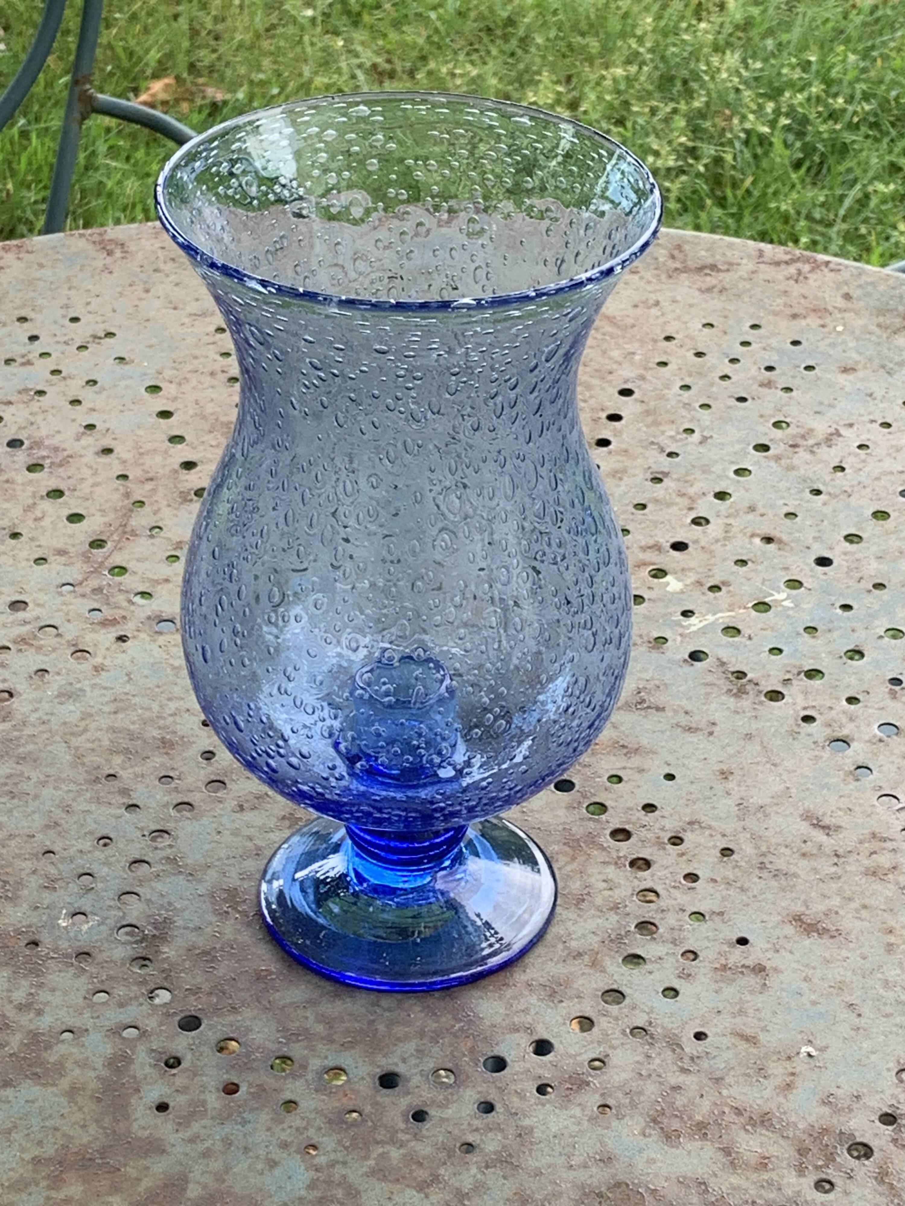 Blue blown glass tealight holder, Biot glassworks, collector's item