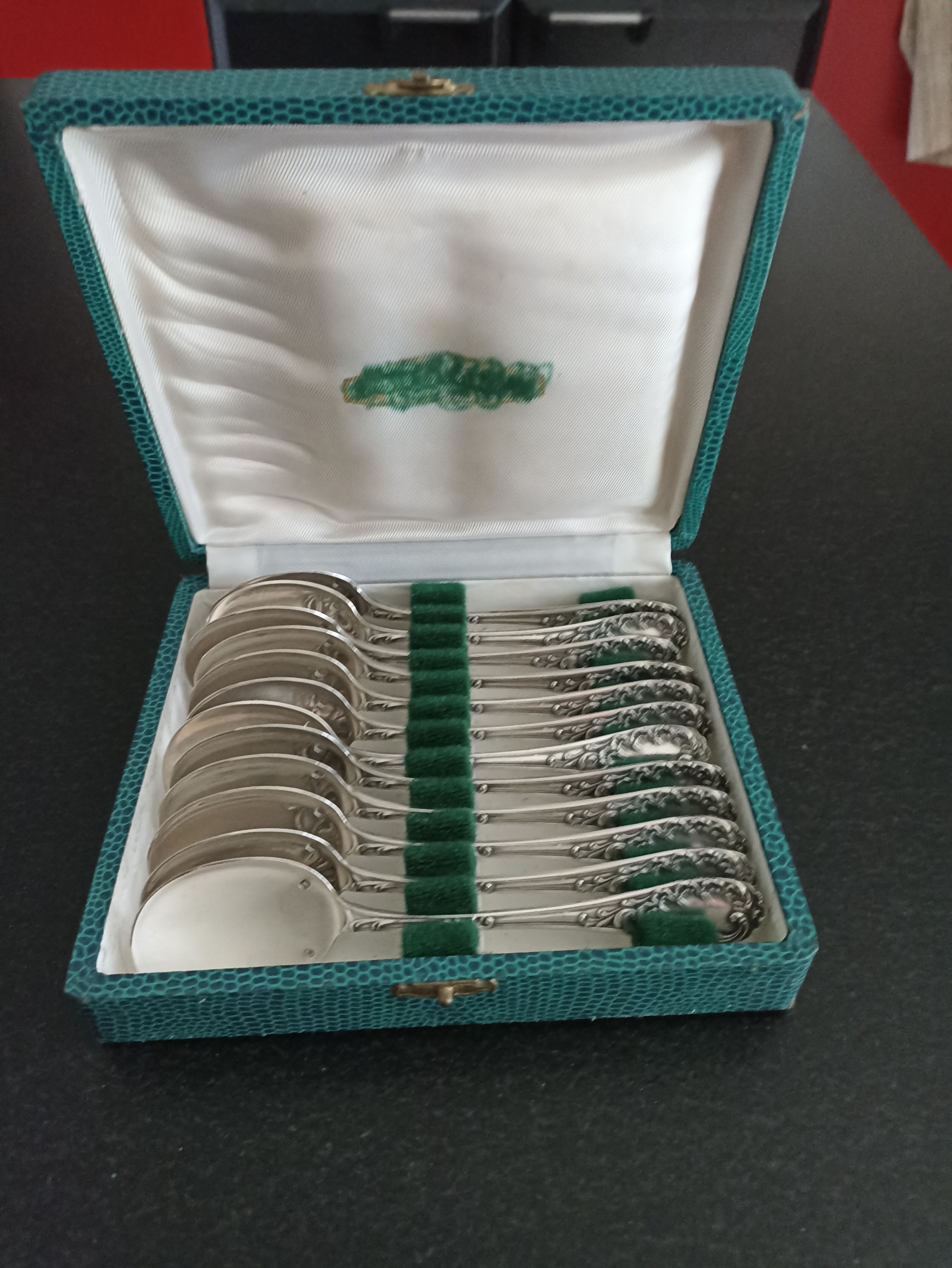 Box of 12 small silver dessert spoons
