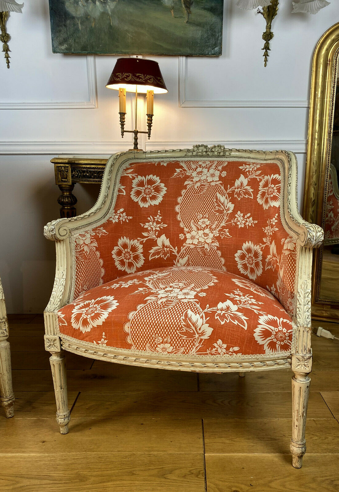 Two shepherdesses in moulded wood and carved Louis XVI style