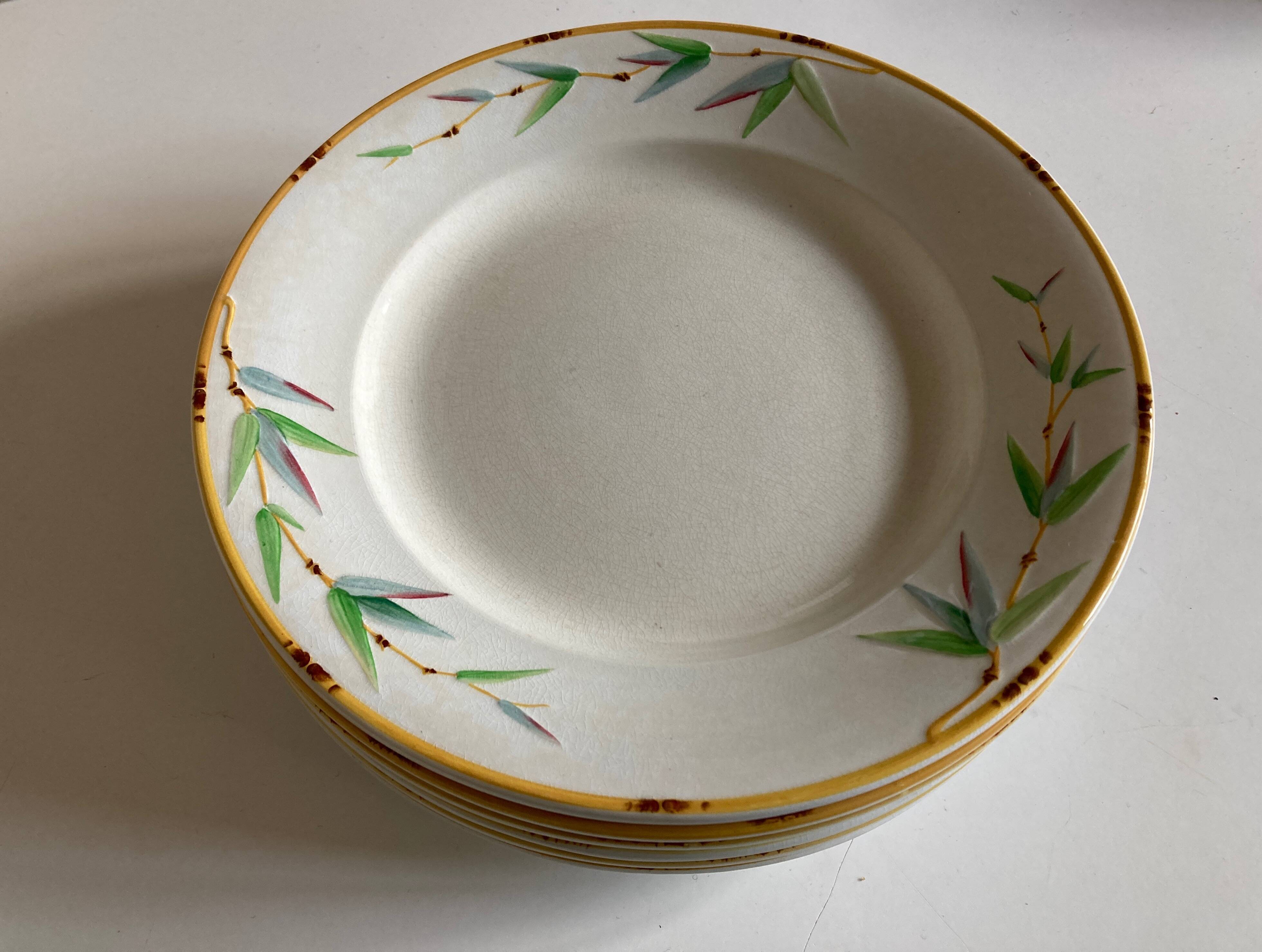 Set of 7 Sarreguemines Bamboo 1880 ironstone plates