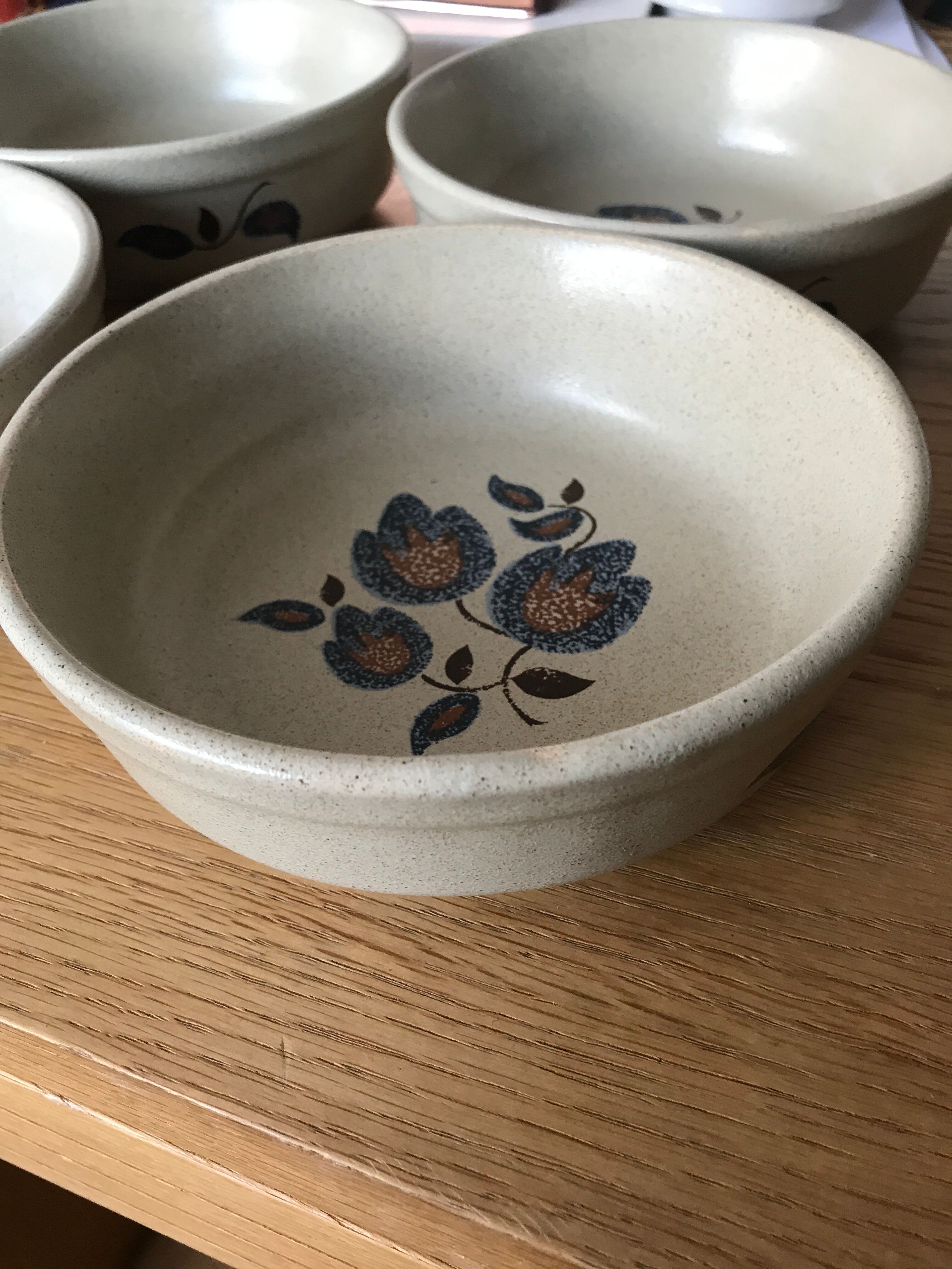 4 bowls hollow plates sandstone earthenware of Saint Amand floral decoration Sologne