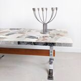 Table basse vintage en marbre et chrome 1970