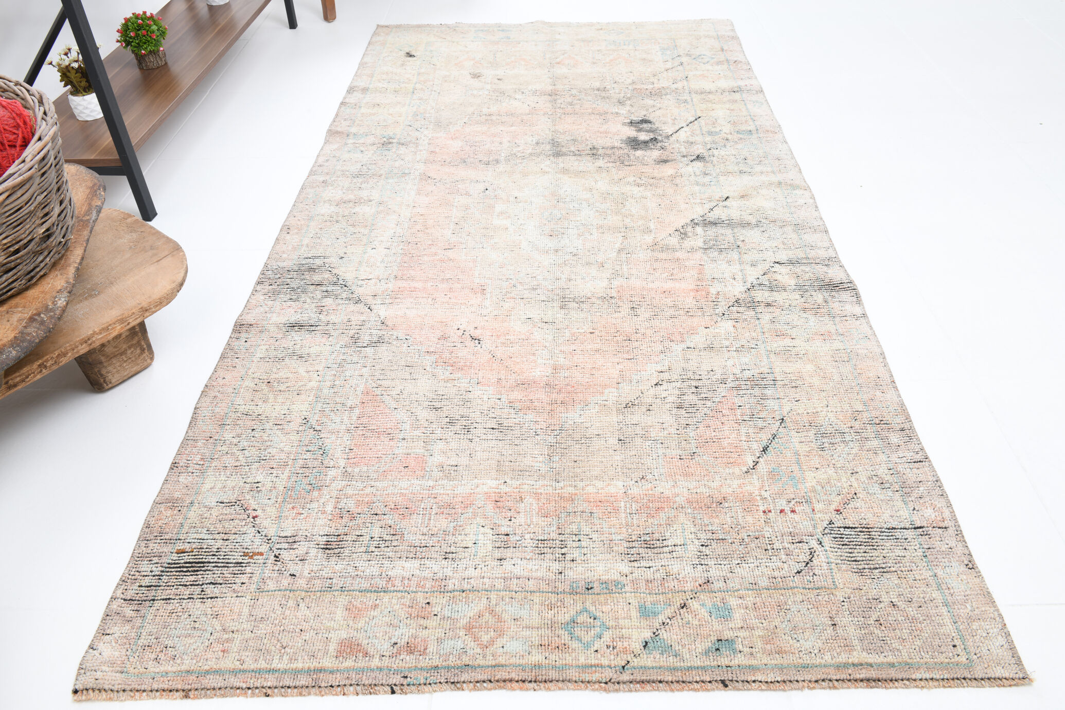 Turkish vintage area rug 221x112cm