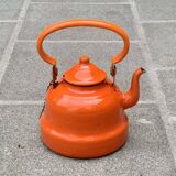 Vintage orange enameled sheet metal kettle